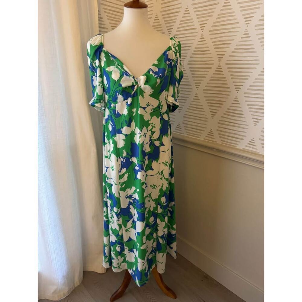 Women’s Size Large Green & Blue Floral Chiffon Maxi Dress
